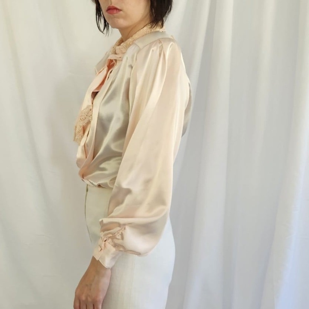 80s Deadstock‎ Pink Satin Blouse - Picture 2 of 6